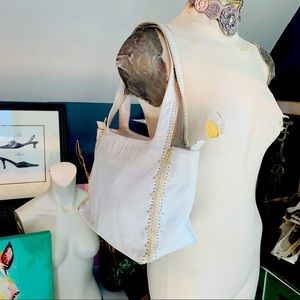 Blumarine Winter White Leather Purse CONTRASTING stitch work Shoulder Bag